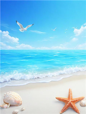 蓝色天空大海沙滩风景摄影图片